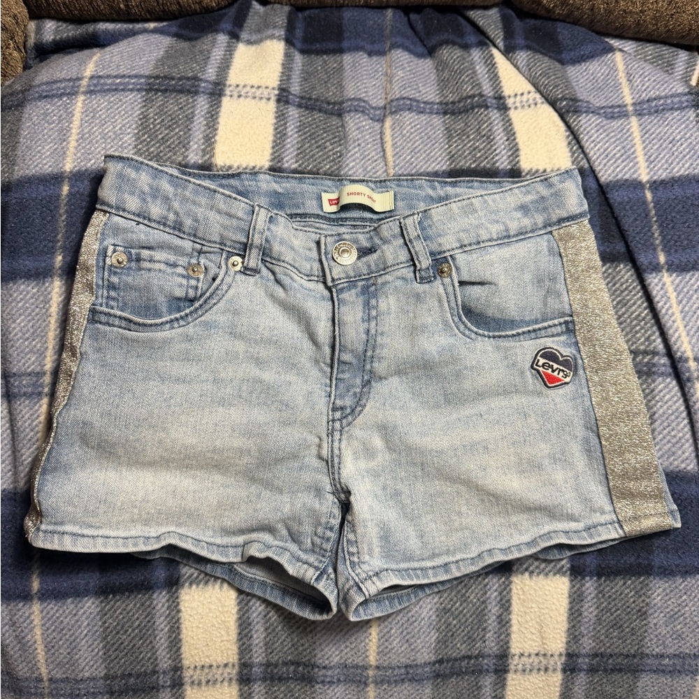 Kids Levi's Light Blue Jean Shorts with Glittery Silver Side size 14